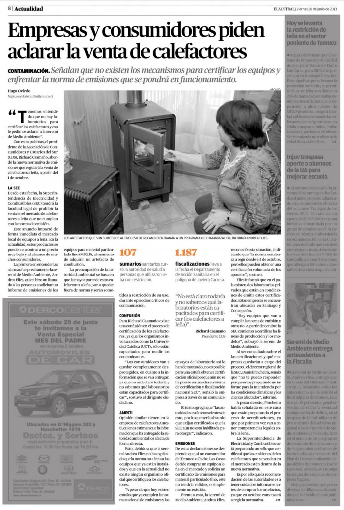28-06-13 Empresas y consumidores piden aclarar la venta de calefactores