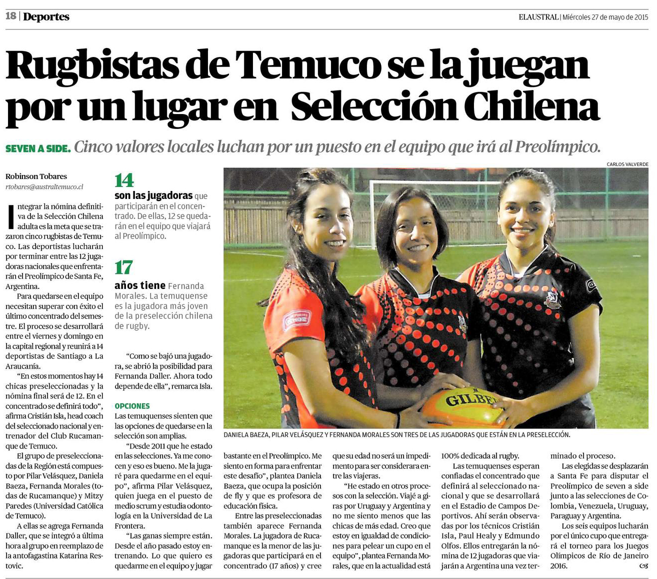 27-05-2015 Rugbistas de Temuco se la juegan por un lugar en Selección Chilena