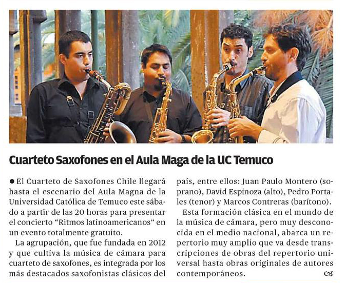 19-06-2015 Cuarteto saxofones en el Aula Magna de la UC Temuco