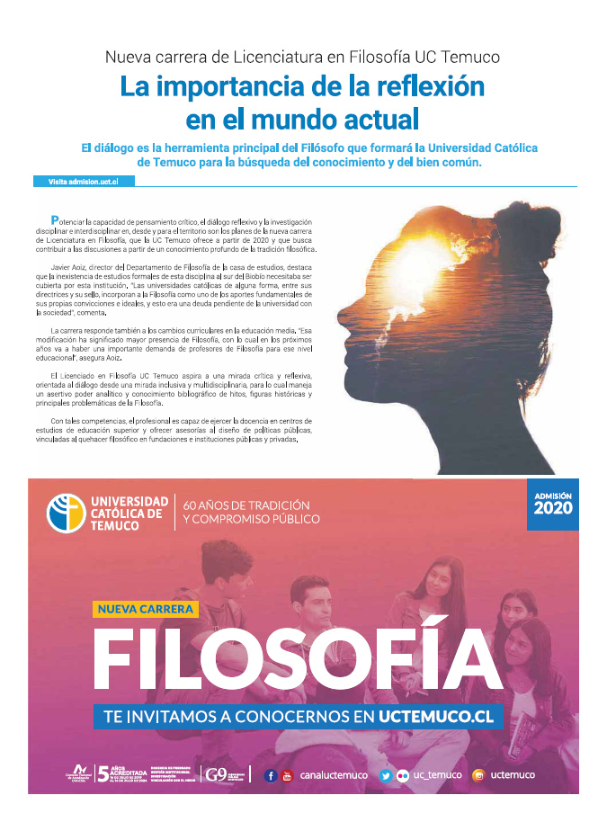 Prensa UC Temuco »  Publirreportaje: Nueva carrera de  Licenciatura en Filosofía